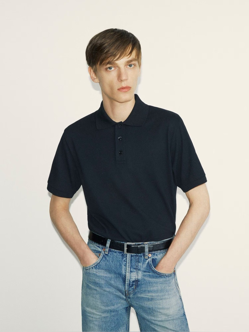 NWT saint laurent paris black cotton embroidered logo pique polo shirt sz small